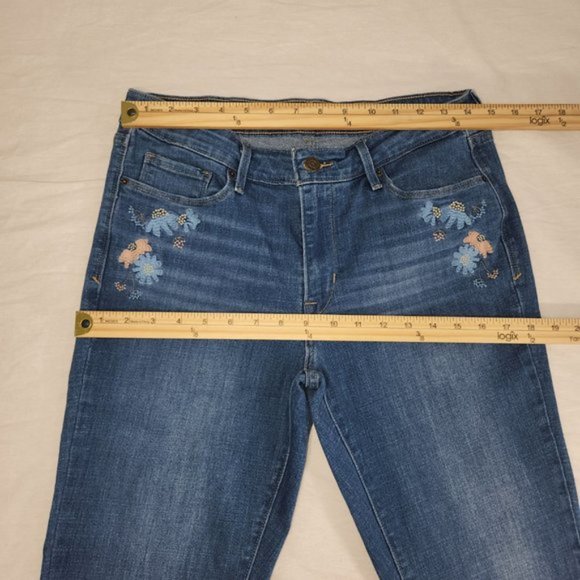 LEVI'S Mid Rise Skinny Floral Embroidered Jeans Size W31 L32 79% Cotton 19% Poly - Picture 14 of 16
